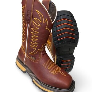 Stylish Brown Leather Boots with Orange Accents STEEL TOE ONLY
